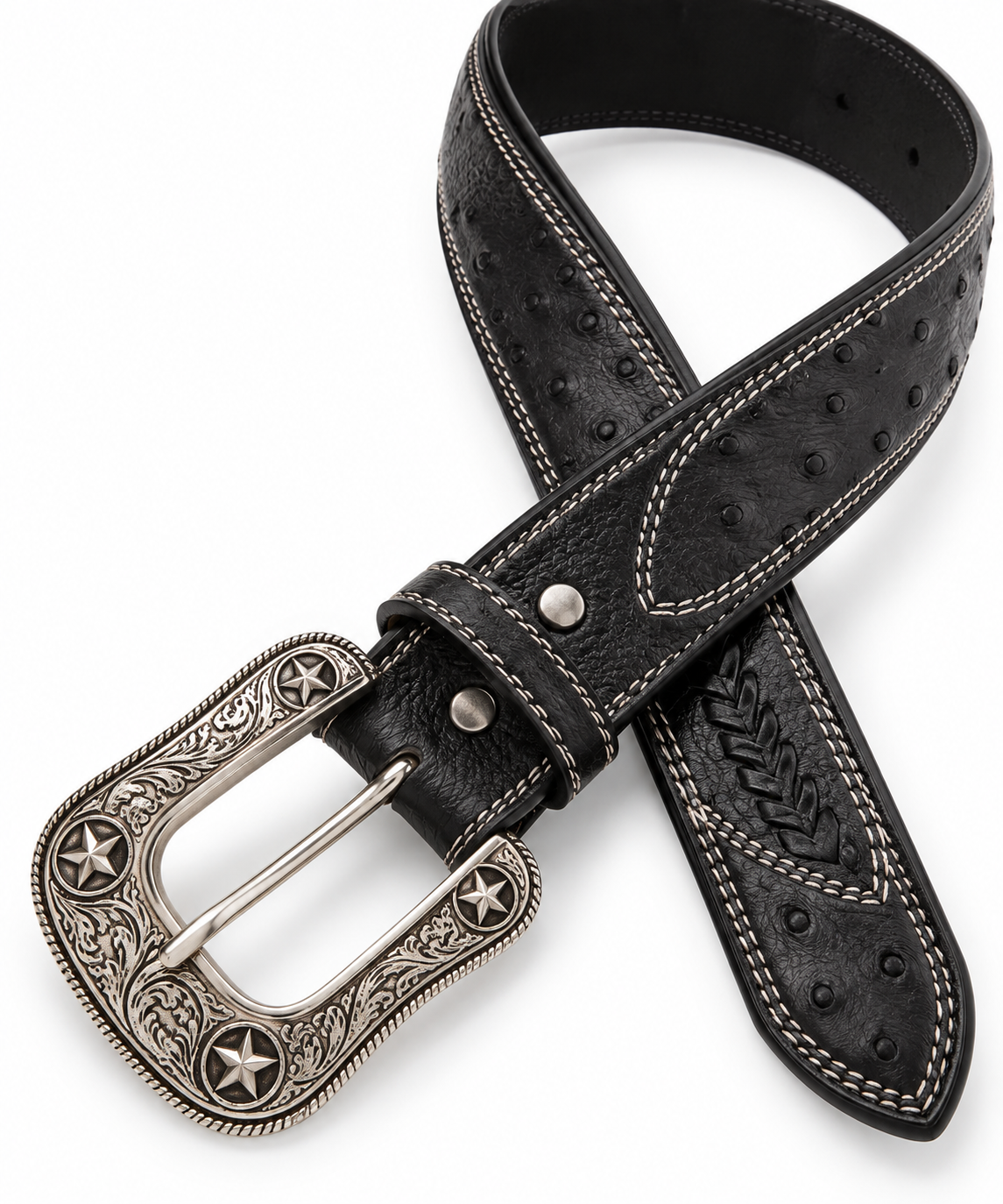 Men's Texas Star Ostrich-Embossed Belt & Buckle - detail view