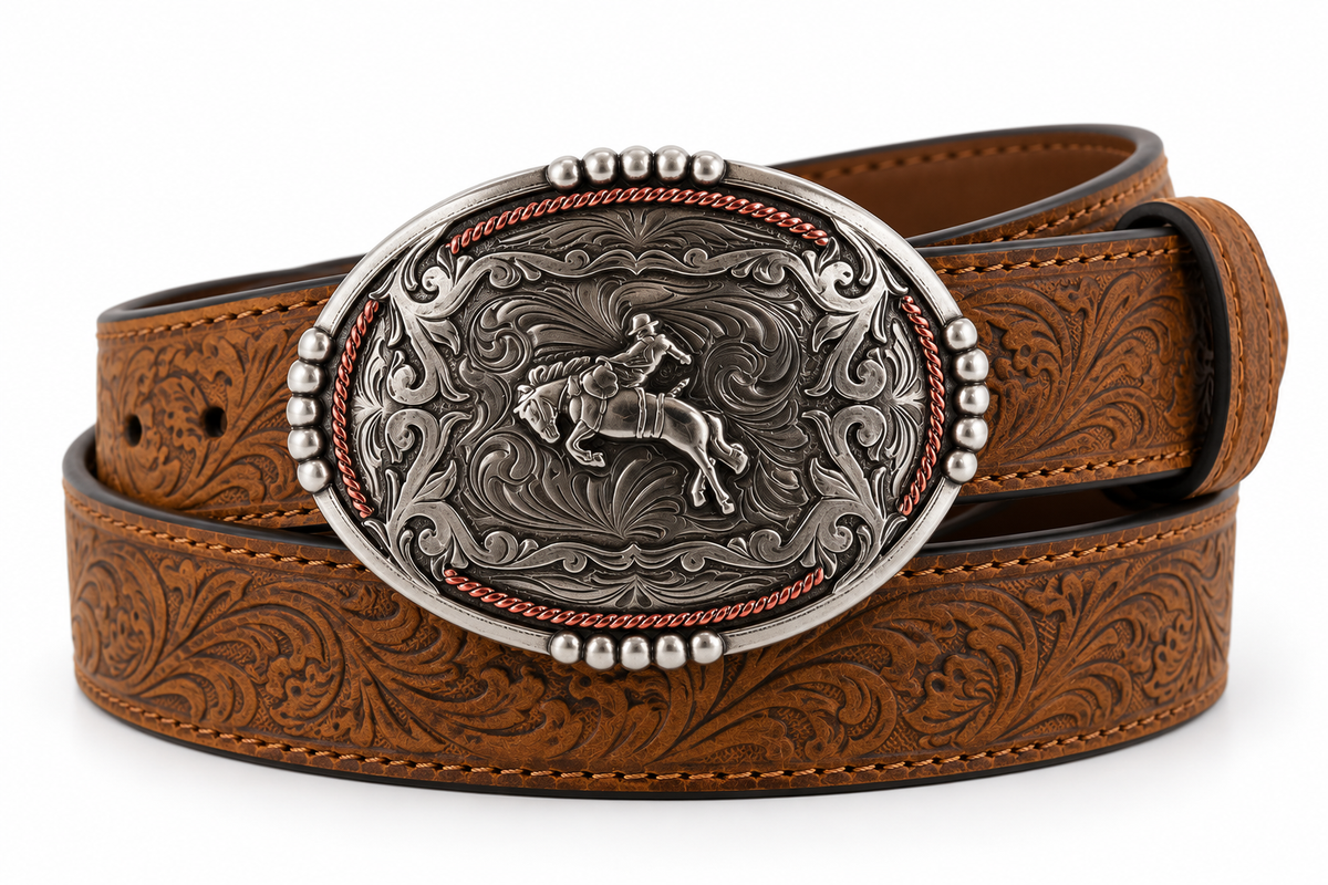 Men's Bucking Bronco Belt & Buckle - loose coil