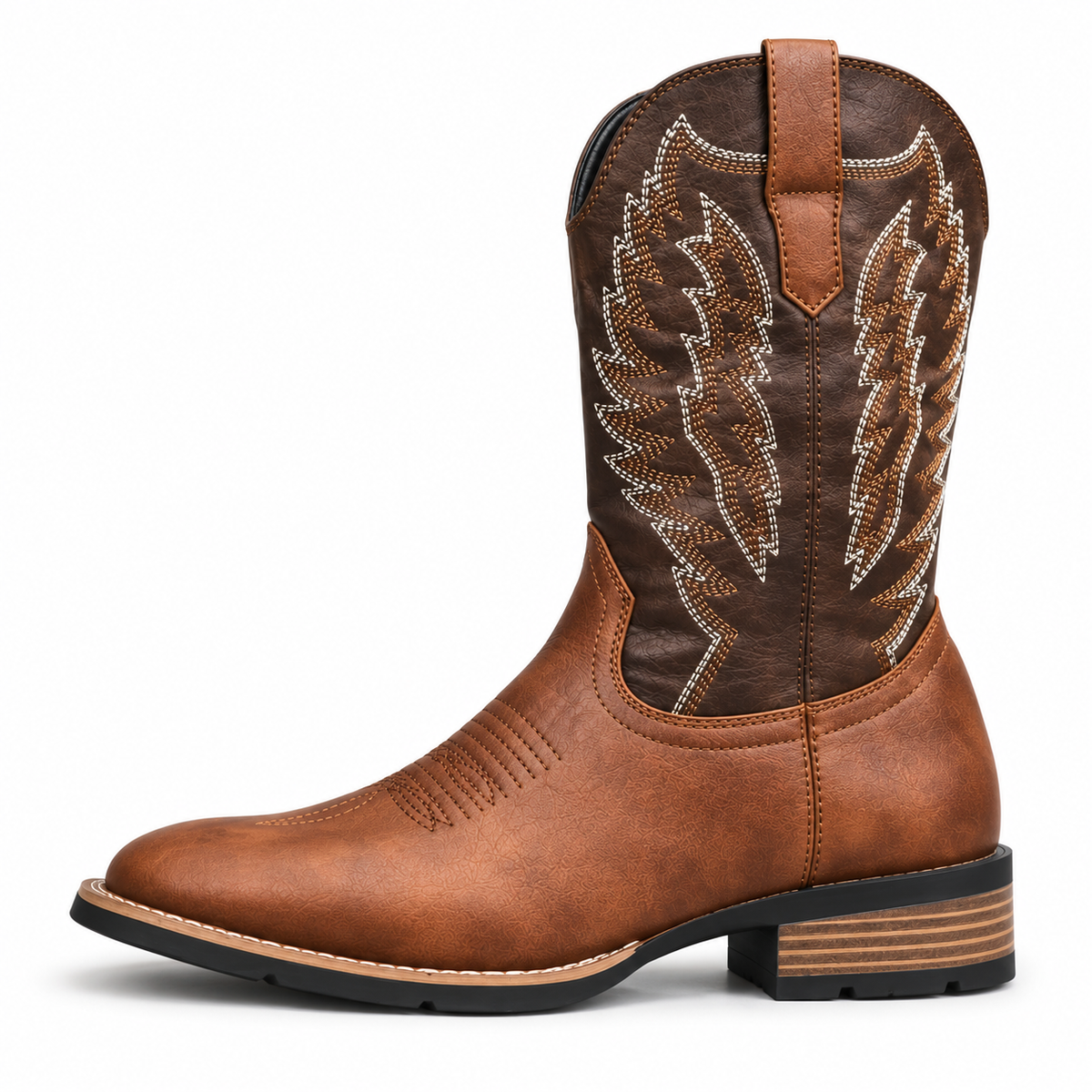 Men's Stitched Shaft Western Boots - brown side view