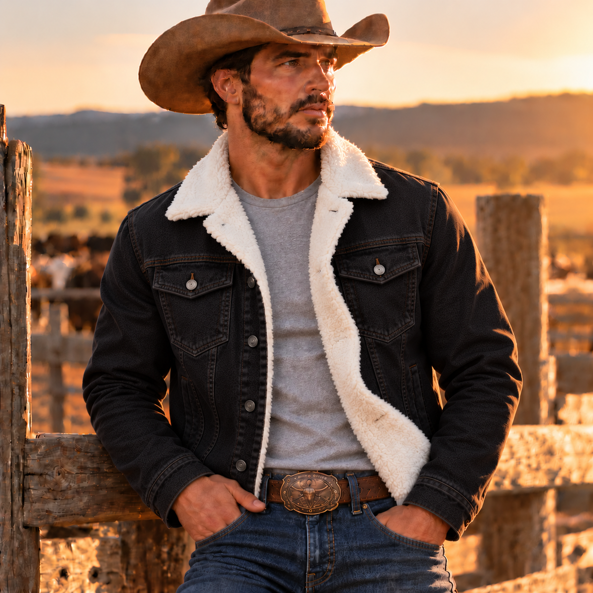 Men's Sherpa-Lined Trucker Jacket - black