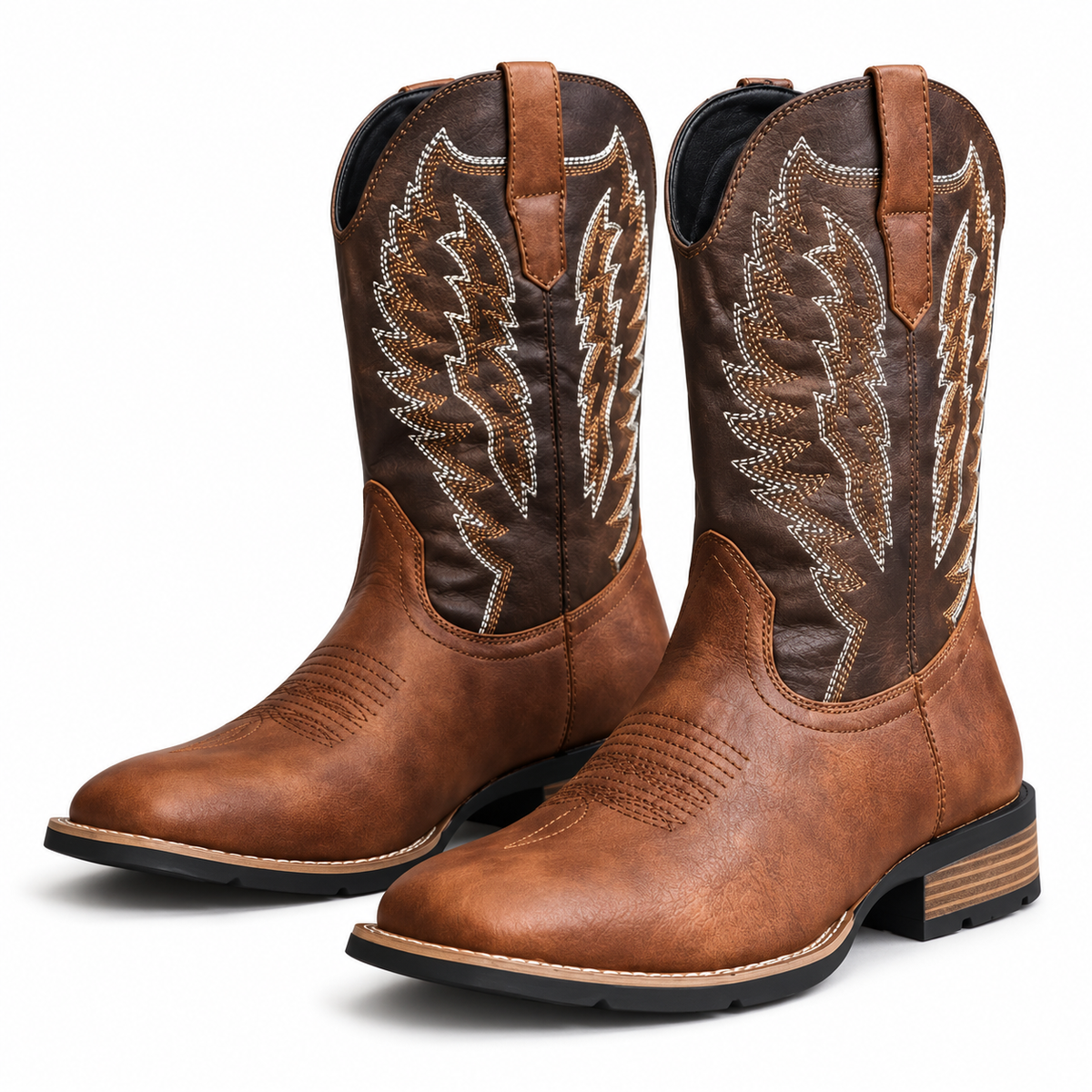 Men's Stitched Shaft Western Boots - brown pair