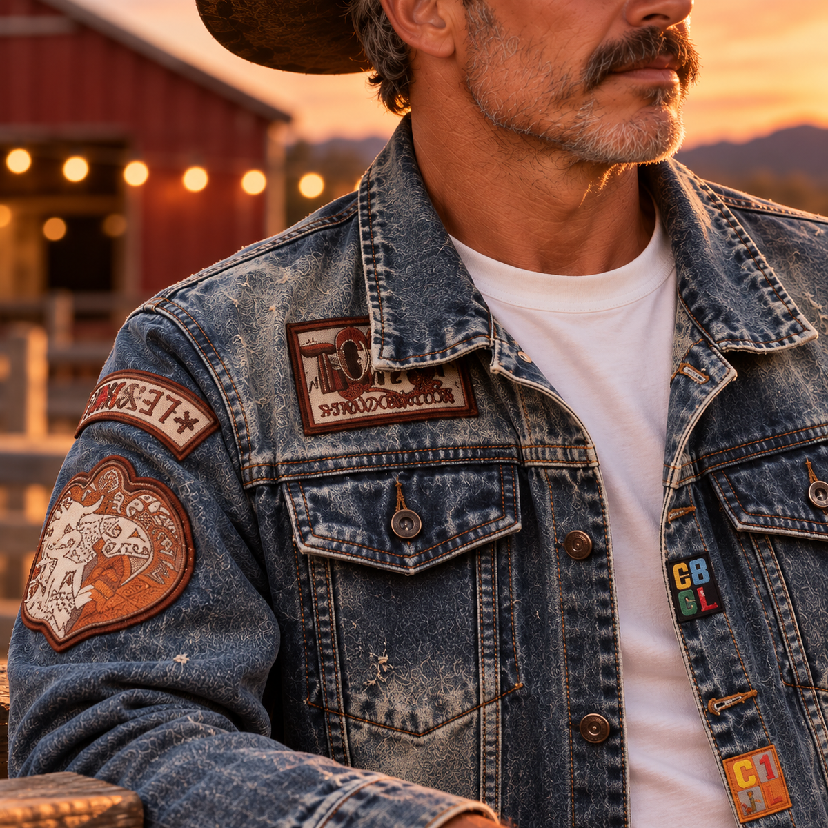 Men's Patchwork Vintage Trucker Jacket - patch closeup