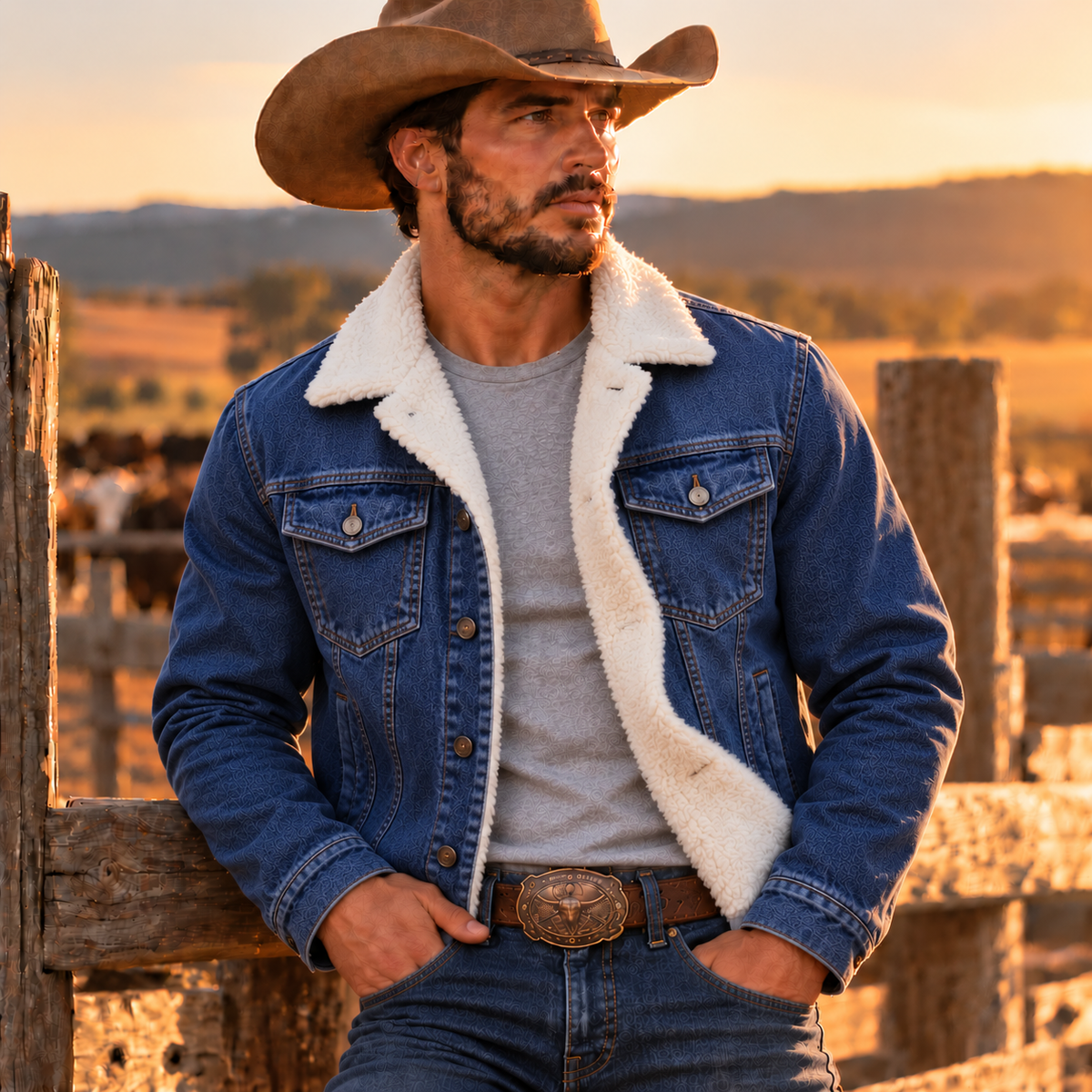 Men's Sherpa-Lined Trucker Jacket - dark blue