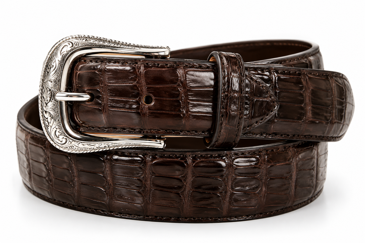 Men's Croc-Embossed Leather Belt & Buckle - full view