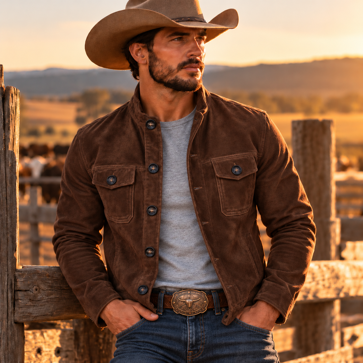 Men's Stand Collar Button Jacket - dark brown