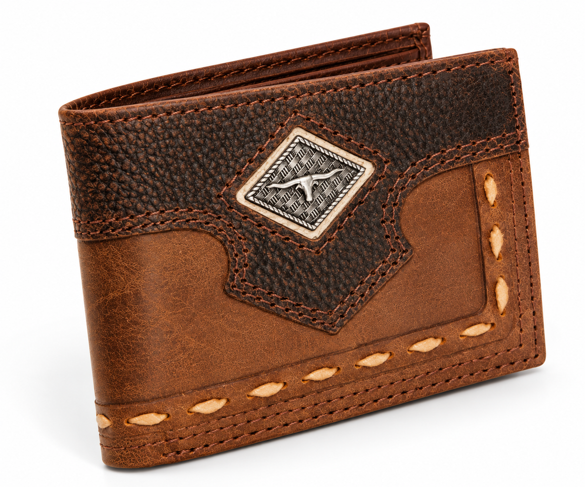 Men's Two-Tone Diamond Concho Bifold Wallet - closed view