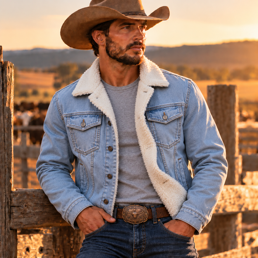 Men's Sherpa-Lined Trucker Jacket - light blue