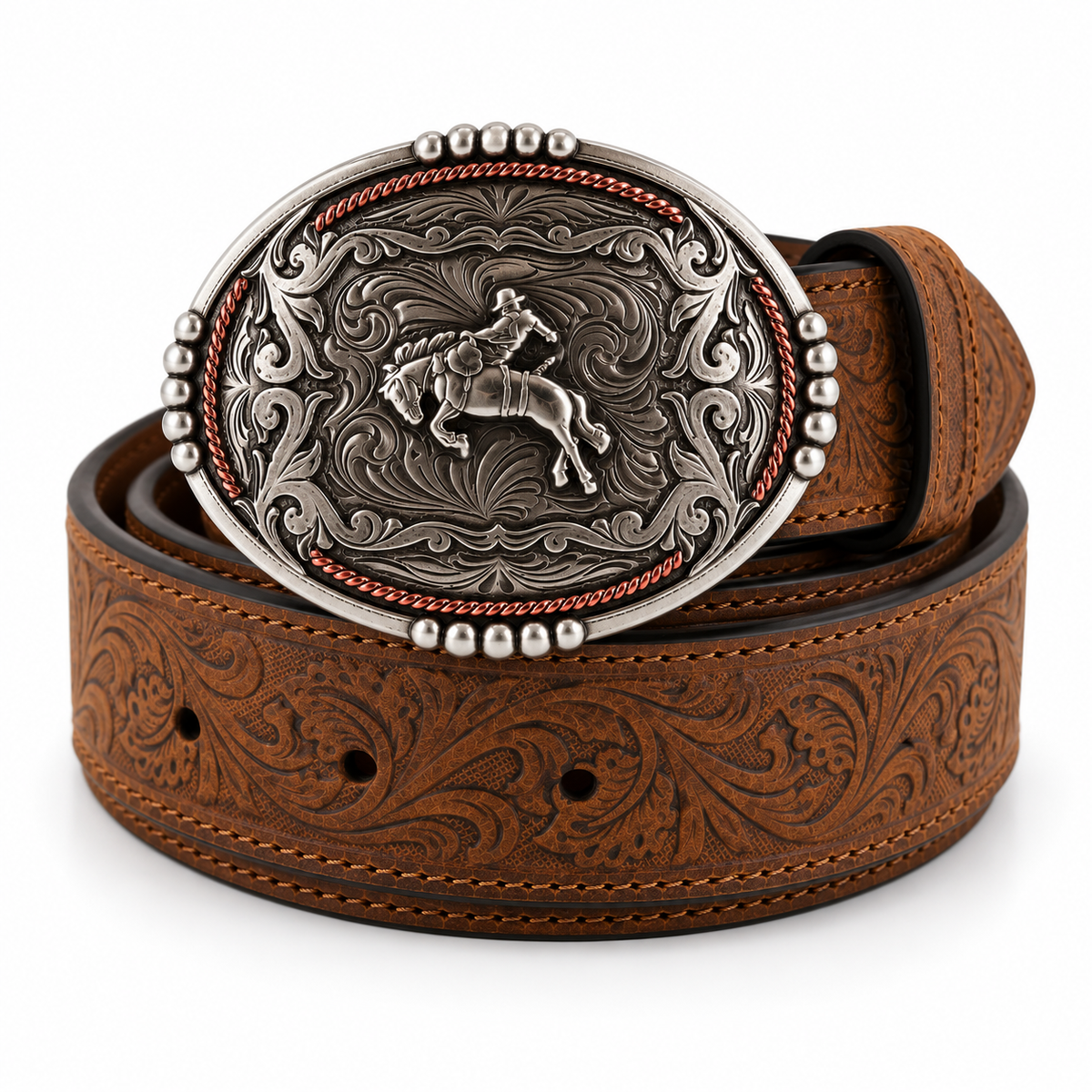 Men's Bucking Bronco Belt & Buckle - tight coil