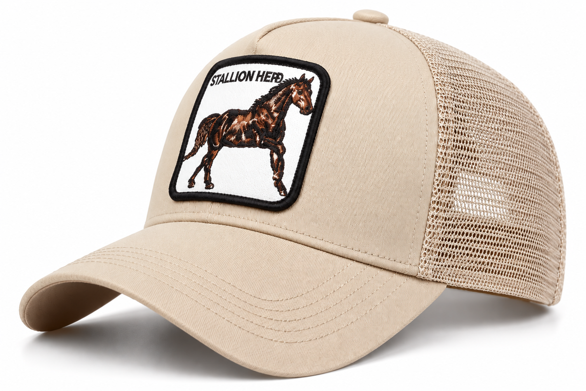 Men's Stallion Patch Trucker Cap - khaki