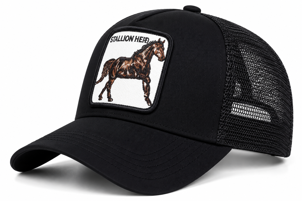 Men's Stallion Patch Trucker Cap - black