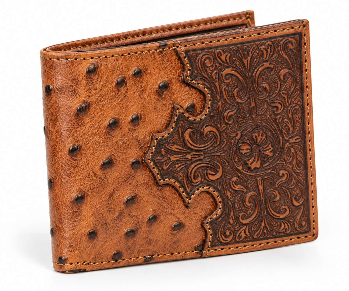 Men's Tooled Ostrich-Embossed Bifold Wallet - closed view