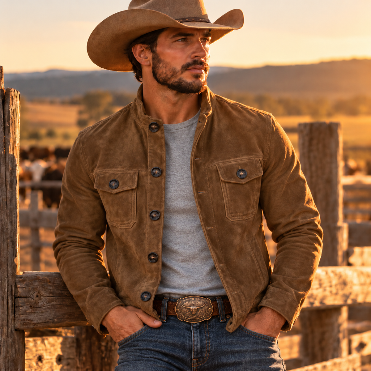Men's Stand Collar Button Jacket - camel
