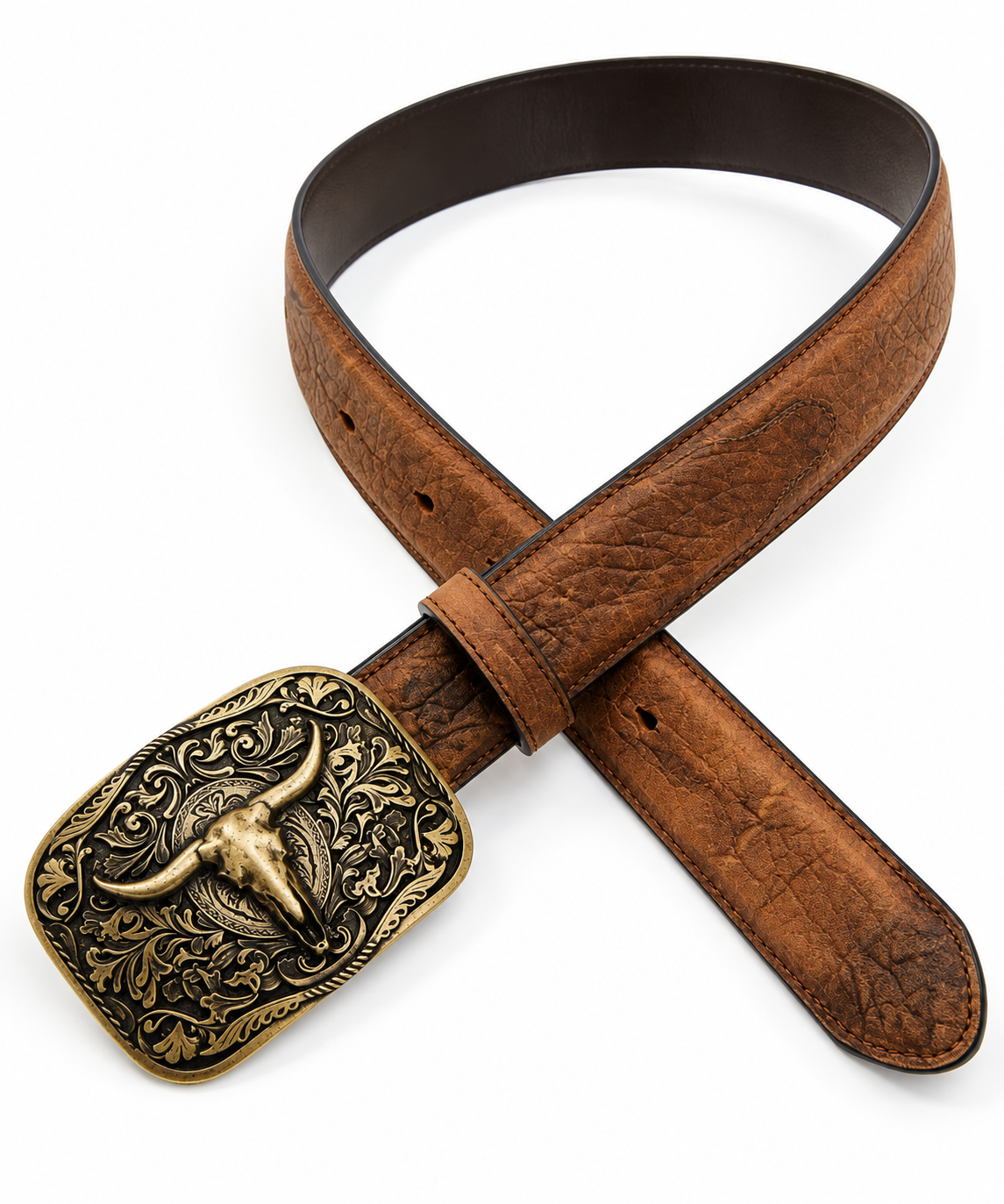 Men's Bronze Bull Skull Belt & Buckle - crossed
