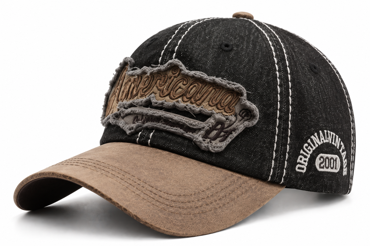 Men's Distressed America Patch Cap - black