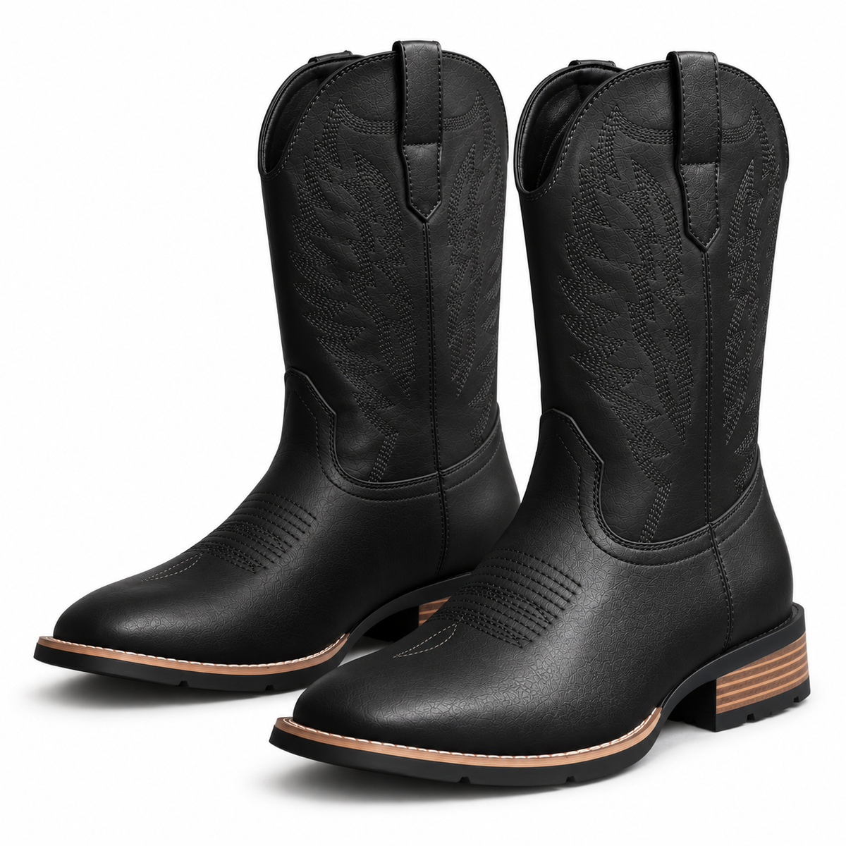Men's Stitched Shaft Western Boots - black pair